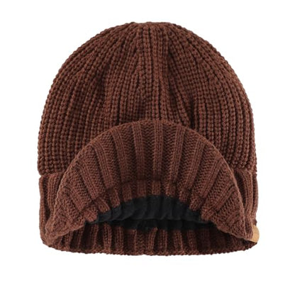 Home Prefer Men's Winter Hat Thick Knit Beanie Cap with Visor Newsboy Beanie Hat - color: Walnut