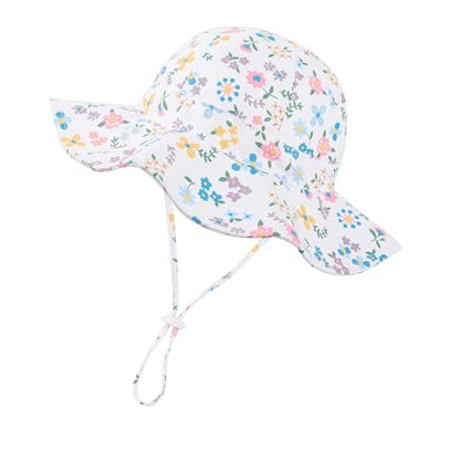 Baby Girl Sun Hat Toddler Beach Hats with UPF 50+ Protective Infant Summer Hat with Wide Brim Baby Girls Bucket Hat - color: Pink Flower + White Flower, size: 0-6 Months