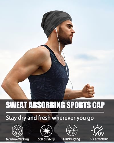 3-Pack Cooling Camo Skull Caps Summer Beanies for Men Women - color: Camo-black+dark Grey+light Grey
