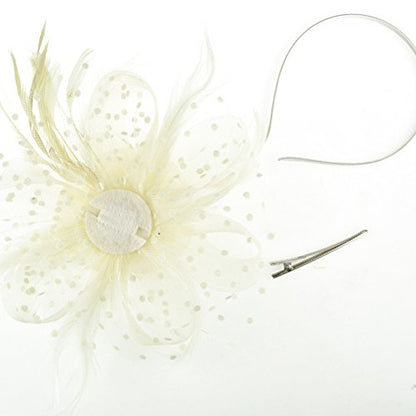 AQOKKA Women Fascinators Hats Flower Fascinators with Headband and Clip Tea Party Headwear for Women and Girls - color: 1 Pc 7" Diameter / Beige a