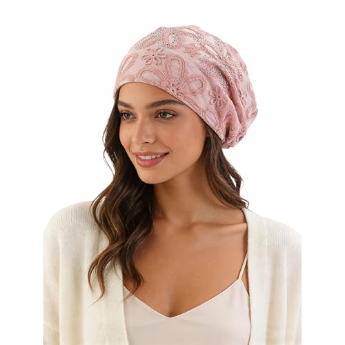 Crochet Slouchy Beanie Hat Turbans Headware for Women - color: Bea09 - Pink