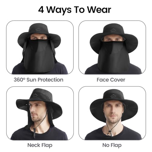 Sun Hats for Men Women UPF 50+ Waterproof Bucket Hat - color: Black