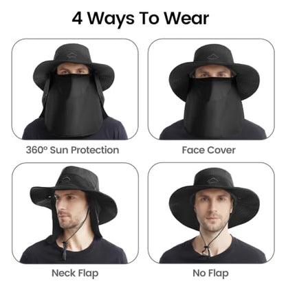 Sun Hats for Men Women UPF 50+ Waterproof Bucket Hat - color: Black