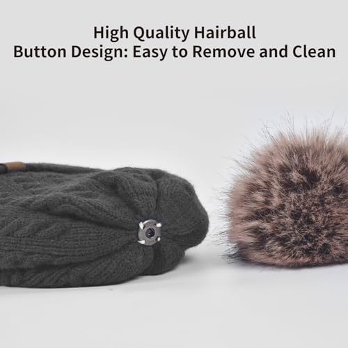 Winter Hat Scarf Gloves Set for Women, Classic Cable Beanie with Removable Pom Pom Long Scarf Touchscreen Gloves 3 in 1 Set - color: Black