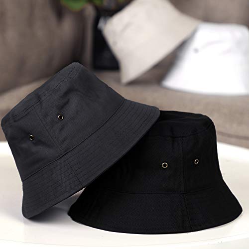 SATINIOR 4 Pcs Bucket Hat Summer Cotton - color: Black, White, Khaki, Dark Grey, size: Large