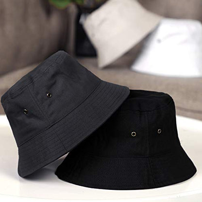 SATINIOR 4 Pcs Bucket Hat Summer Cotton - color: Black, White, Khaki, Dark Grey, size: Large