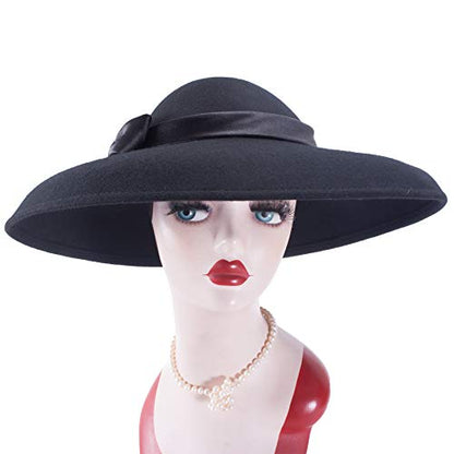 Lawliet Womens Vintage Black Wool Felt Floppy Wide Brim Dress Church Bridal Hat A508