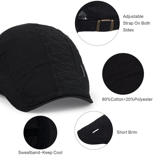 3Pcs Cotton Newsboy Hat for Men Cool Adjustable Flat Cap - color: Jcx-black+beige+navy