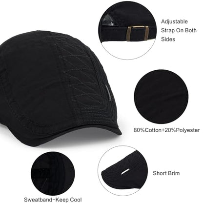 3Pcs Cotton Newsboy Hat for Men Cool Adjustable Flat Cap - color: Jcx-black+beige+navy