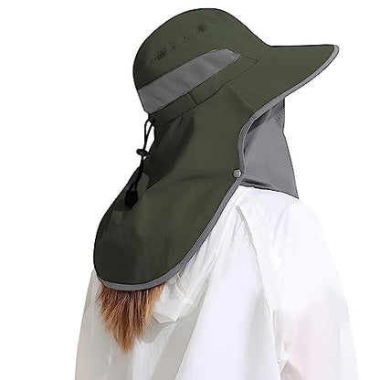 Outdoor Sun Hat Detachable Neck Face Flap UPF 50+UV Protection Visor Fishing Hats with Neck Flap for Men & Women - color: Green