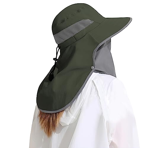 Outdoor Sun Hat Detachable Neck Face Flap UPF 50+UV Protection Visor Fishing Hats with Neck Flap for Men & Women - color: Green