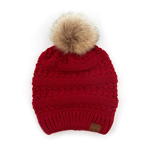 C.C Hatsandscarf Exclusives Unisex Solid Ribbed Beanie with Pom (HAT-43) - color: A Chili Pepper-tilted Stitch