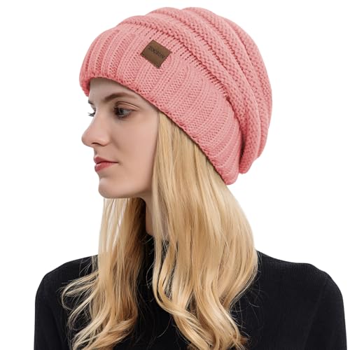 ZOORON Womens Winter Hat Slouchy Beanies for Women Cable Knit Beanie Hats - color: 1pack- Skin Pink