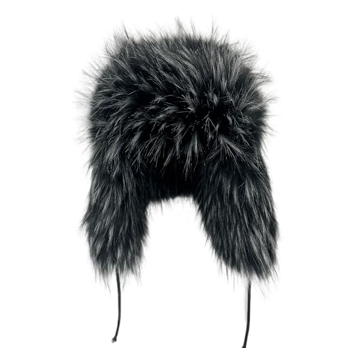 Y2K Faux Fur Russian Hat, Soft, Warm Winter Trapper Hat with Earmuffs for Men and Women - color: Grey