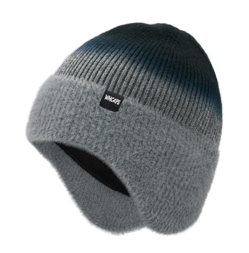 Wmcaps Winter Fleece Lined Beanie with Earflaps for Men Women Outdoor - color: Tie Dye Grey