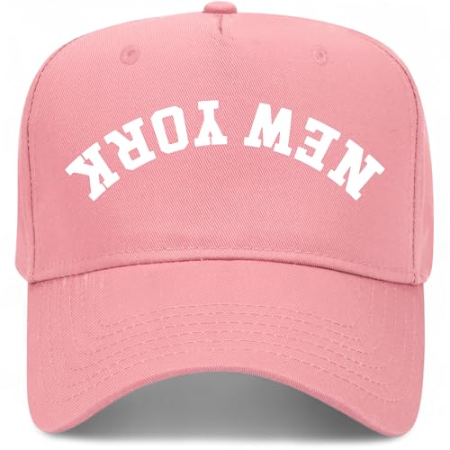 New York Upside Down Reversed Vintage Trucker Hat | Premium Snapback Baseball Hat for Men & Women - color: Pink