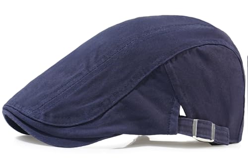 Newsboy Hats for Men Flat Cap Cotton Adjustable Breathable Irish Cabbie Ivy Driving Hunting Hat - color: Navy
