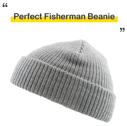 Fisherman Short Beanie Leon Roll up Trawler Classic Skullcap Hipster Beanie Warm Winter Hats Acrylic Ribbed Knit Cuff Daily - color: Light Gray Fisherman Beanie