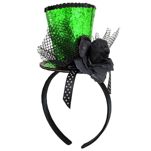 WLBON Halloween Mini Top Hat Headband 1920s Flower Sequins Hair Hoops Bands Fascinator Headpiece Hairband Women Christmas Holiday Festival Parade Cosplay Dress Up Birthday Tea Party Accessories Green - color: Light Green