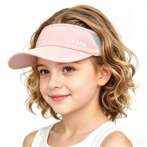 Sukeen Kids Sun Visor Hat for Girls Boys UPF50+ Lightweight Cooling Stretchable Packable Sun Hat - color: Pink