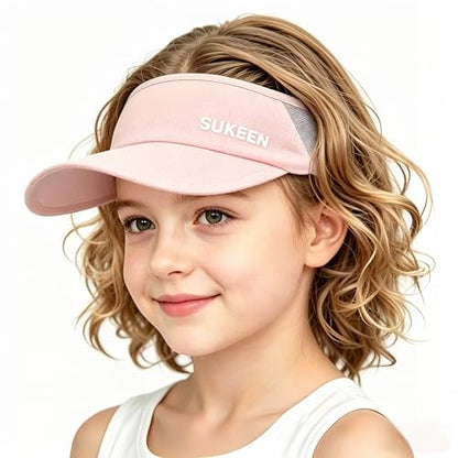Sukeen Kids Sun Visor Hat for Girls Boys UPF50+ Lightweight Cooling Stretchable Packable Sun Hat - color: Pink