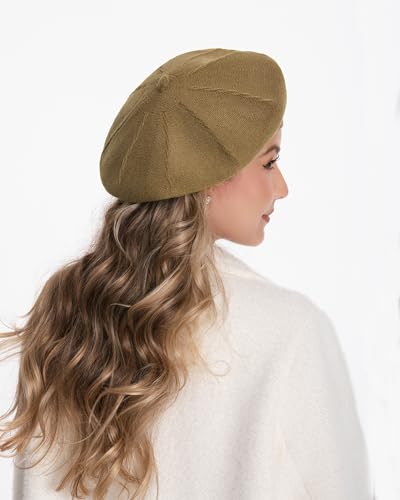 Women's Knitted Beret, French Style Double Layer Winter Autumn Warm and Soft Beanie Hat Cap - color: Camel
