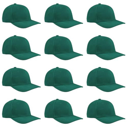 TK Flex Blank Hats, Adjustable Plain Hats, Casual Women's and Men's Hats, Baseball Caps for Patches and Embroidery, 12 Pack - color: Hunter Green