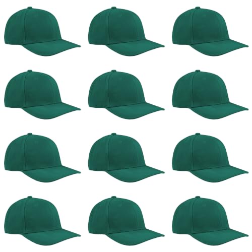 TK Flex Blank Hats, Adjustable Plain Hats, Casual Women's and Men's Hats, Baseball Caps for Patches and Embroidery, 12 Pack - color: Hunter Green