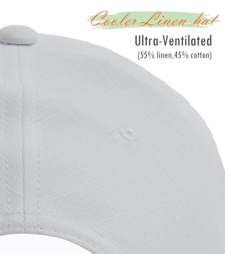 Linen Cotton Baseball Cap, Summer Breathable Dad Hat Men Women - color: White