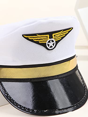 Adult Navy Pilot Airline Captain Hat Airplane Aviator Costume Cap For Captain Halloween Party Cosplay Supplies - color: White
