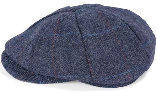 Mens Newsboy Cap High Woolen Tweed Gatsby Hat Ivy Cabbie Flat Golf Cap for Fathers Women Unisex - color: Herringbone Plaid Navy, size: 7-7 1/8