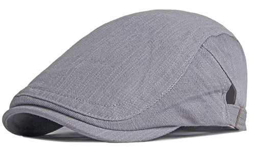 DIYDECAL Cotton Newsboy Flat Caps for Men, Womens Cabbie Driving Beret Hats - color: Grey