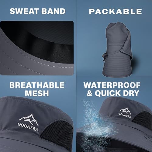 Sun Hat for Men & Women, Breathable Wide Brim Outdoor Fishing Hat with Face Cover & Neck Flap - color: Dark Gray