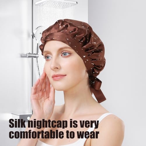 Silk Hair Bonnets for Sleeping Women Soft Satin Bonnet with Tie Adjustable Length Hair Care Unisex Adult - color: Navy + Light Blue