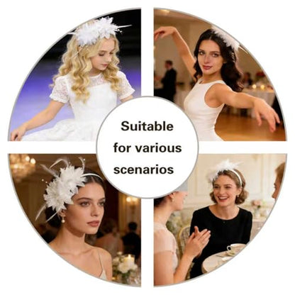Fascinators for Women Ribbon Feather Tea Party Headwear - color: White