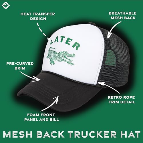 Funky Junque Premium Mesh Snapback Trucker Hat - Stylish Comfort for All - Patriotic, Humor & More - color: Later Gator - White/Black