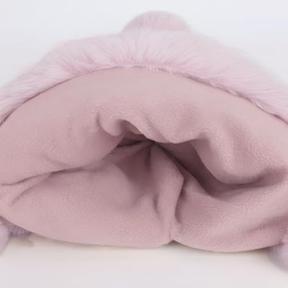 Women Winter Sherpa Beanie Hats Knit Ear Flap Hat Fleece Lined - color: Pink With 3 Pompoms