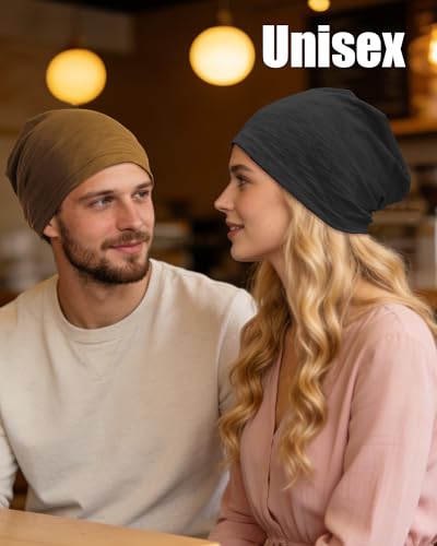 100% Cotton Thin Summer Slouchy Beanie Hat for Women Men Chemo Cap - color: 1pc Golden Camel, size: Medium