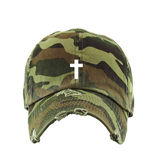 Cross Vintage Baseball Cap Embroidered Cotton Adjustable Distressed Dad Hat - color: Camo