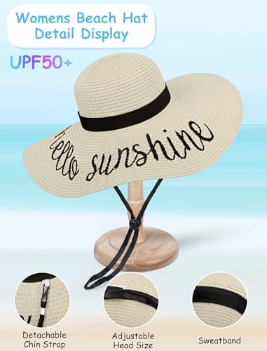 Sun Hats for Women, Summer Wide Brim Straw Beach Hat - color: Light White, size: Large