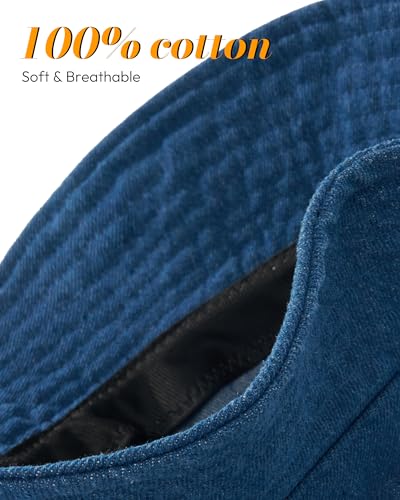 HONGTEYA Bucket Sun Hats for Woman Men Cotton Summer Beach Hat Golf Fishing - color: Dark Denim, size: Medium