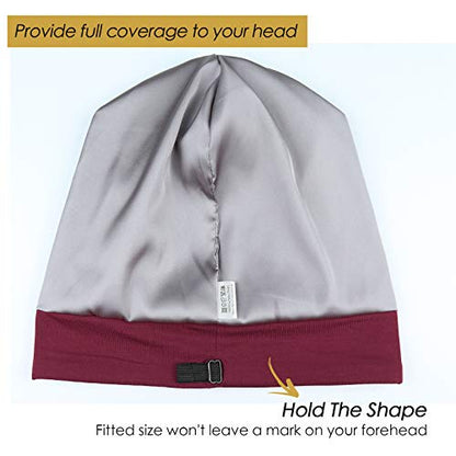 FocusCare Satin Lined Sleep Slouchy Cap Curly Girl Slap Headwear Gifts for Frizzy Hair Women - color: Burgundy