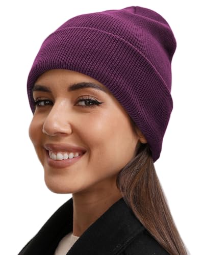 vidsel 100% Cotton Beanie Hat-Unisex Winter Knit Cuffed Beanies Skull Cap - color: 1-purple
