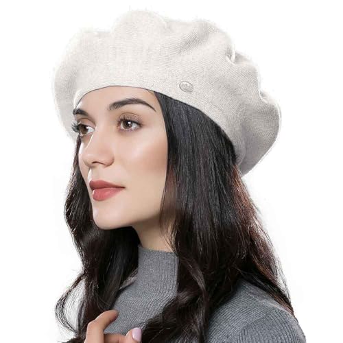 Womens Winter Beret Hat Knitted Beanie Cap Autumn Winter Hat French Classic Beret - color: Trendy-white