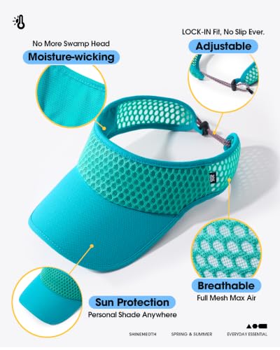 SUNMECI Mesh Breathable Sports Visor - Men Women Adjustable Lightweight Quick Dry Sun Hat for Tennis, Golf, Running - color: Turquoise