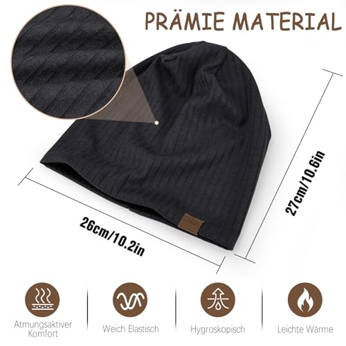 HAMUNI Slouchy Beanie for Men Women Soft Lightweight Chemo Headwear - color: Black+light Grey