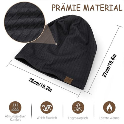 HAMUNI Slouchy Beanie for Men Women Soft Lightweight Chemo Headwear - color: Black+light Grey