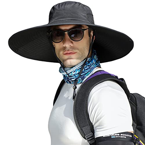 HUAMULAN Men Women 6" Wide Brim Sun Protection Hat Summer Fishing Hats - color: A5-black
