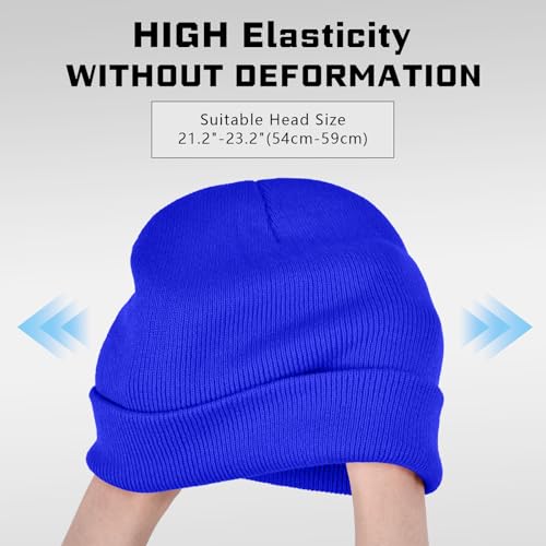 ZOORON Beanie for Men Women Warm Winter Hat Unisex Soft Knit Cuffed Beanie - color: Royal Blue