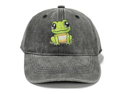 Adjustable Embroidery Animal Baseball Hat for Kid Toddler Child - color: Frog (Washed Black)